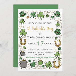 Hand Drawn Doodle Whimsical St Patricks Day  Invitation