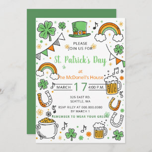 Hand Drawn Doodle Whimsical St Patricks Day  Invitation