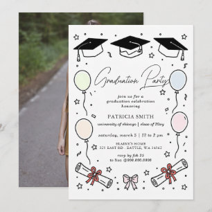 Hand Drawn Doodle Whimsy Photo Graduation Party Invitation