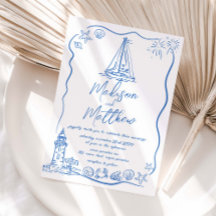 Hand Drawn Doodles Boat Beach Nautical Wedding 