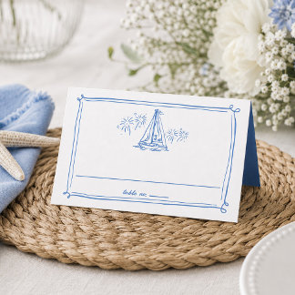 Hand Drawn Doodles Boat Beach Nautical Wedding  Place Card