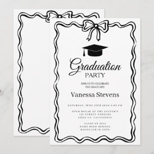Hand Drawn Doodles Classic Graduation Cap Party  Invitation
