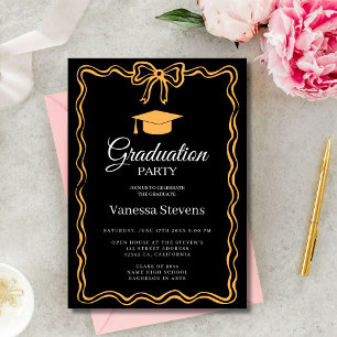 Hand Drawn Doodles Classic Graduation Cap Party Invitation