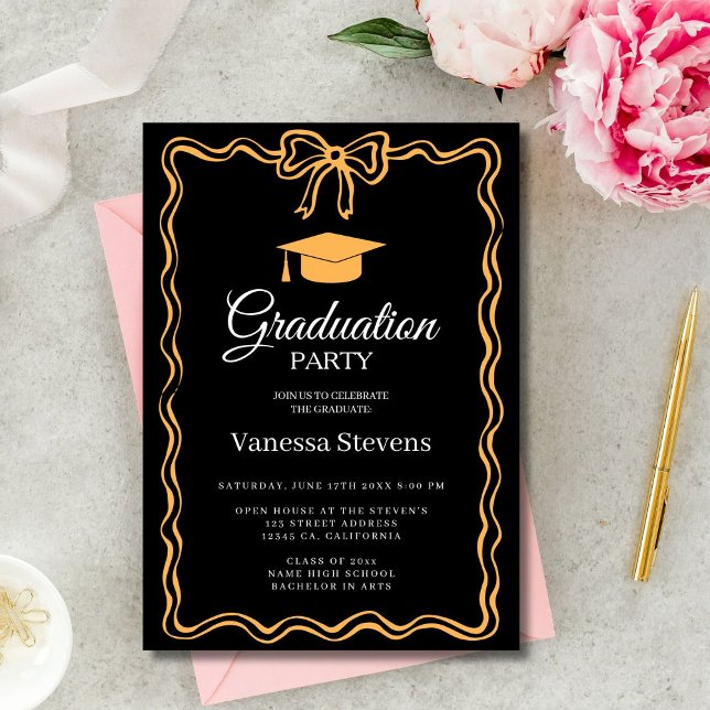 Hand Drawn Doodles Classic Graduation Cap Party  Invitation (Creator Uploaded)