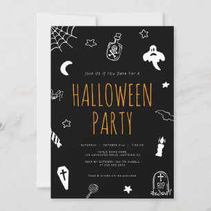 Hand Drawn Doodles Cute Halloween Party Invitation