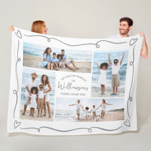 Hand Drawn Doodles Family Vacation Photo Collage Fleece Blanket