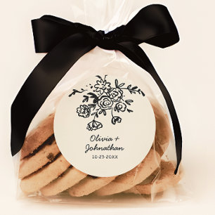 Hand Drawn Doodles Floral Wedding Classic Round Sticker