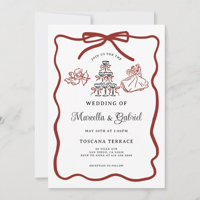 Hand Drawn Doodles Italian Theme Wedding Invitation (Front)