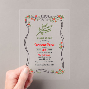 Hand-Drawn Doodles of Joy Clear Christmas Party Acrylic Invitations