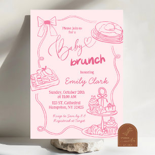 Hand Drawn Doodles Pink Baby Brunch Invitation
