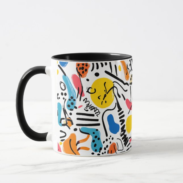 Hand-drawn Doodles Playful Pattern Mug (Left)