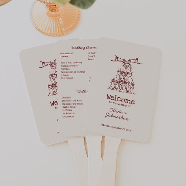 Hand Drawn Doodles Wedding Program Hand Fan (Creator Uploaded)