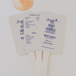 Hand Drawn Doodles Wedding Program Hand Fan