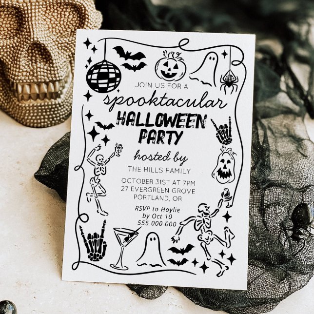Hand Drawn Doodles Whimsical Halloween Invitation (Creator Uploaded)