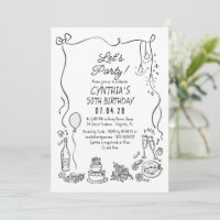 Hand Drawn Doodles Whimsical Quirky Adult Birthday