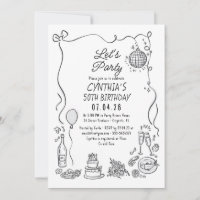 Hand Drawn Doodles Whimsical Quirky Adult Birthday