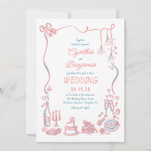 Hand Drawn Doodles Whimsical Wedding Photo Invitation