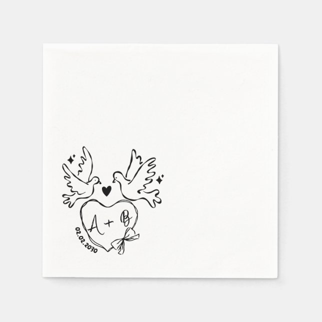 hand drawn Dove Heart Custom Wedding Napkins (Front)