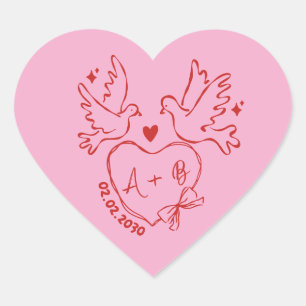 hand drawn Dove Heart Custom Wedding  Sticker