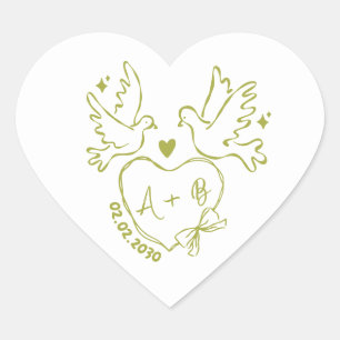 hand drawn Dove Heart Custom Wedding Sticker