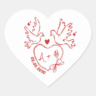 hand drawn Dove Heart Custom Wedding  Sticker