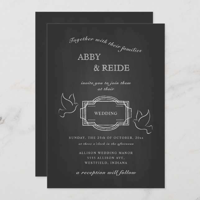 Hand Drawn Doves Rustic Wedding Invitation (Front/Back)