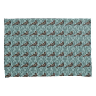 Hand drawn Dragon Bird geometric teal pillowcases