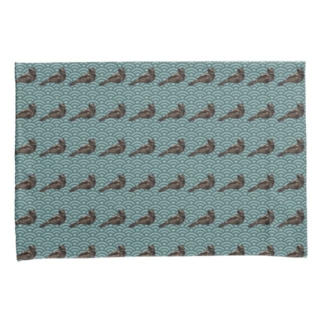 Hand drawn Dragon Bird geometric teal pillowcases (Front-Right)