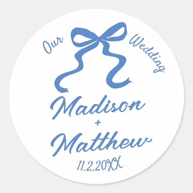 Hand Drawn Drawings Doodles Bow Wedding Favour Classic Round Sticker (Front)