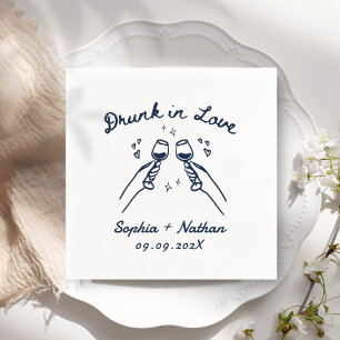 Hand Drawn Drunk In Love Personalised Wedding Napkin