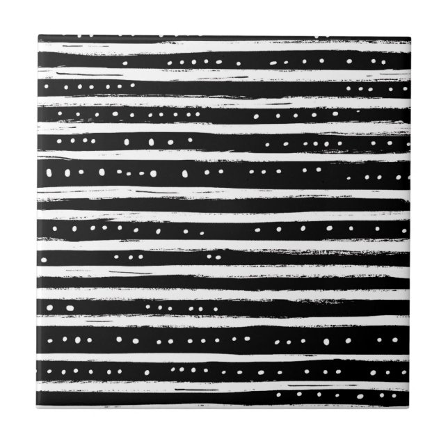 Hand-Drawn Dry Brush Stripe in Black and White Tile (Front)