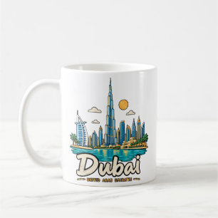 Hand Drawn Dubai UAE Travel Art Landmark Coffee Mug