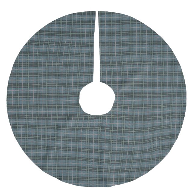Hand Drawn Dusty Blue Plaid Tartan Pattern Brushed Polyester Tree Skirt (Front)