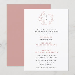 Hand Drawn Dusty Rose Sketch Wreath Formal Wedding Invitation