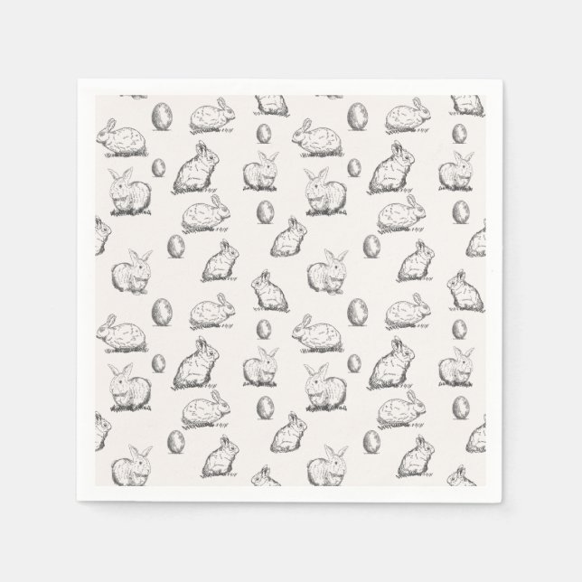 Hand-drawn Easter Bunnies Pattern | Paper Napkin (Front)