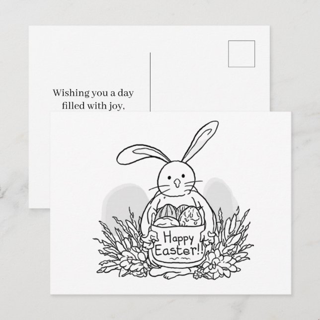 Hand Drawn Easter Bunny Colouring Style Spring Postcard (Front/Back)