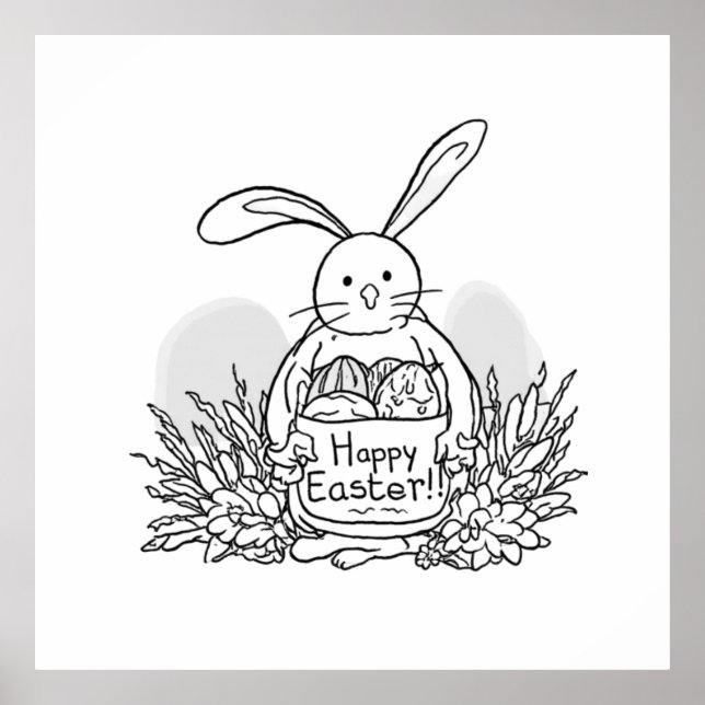 Hand Drawn Easter Bunny Colouring Style Spring Poster (Front)