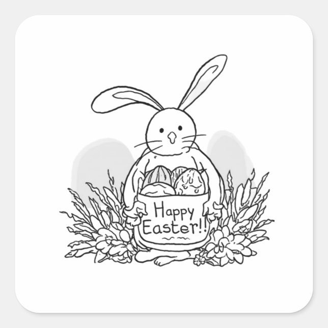 Hand Drawn Easter Bunny Colouring Style Spring Square Sticker (Front)