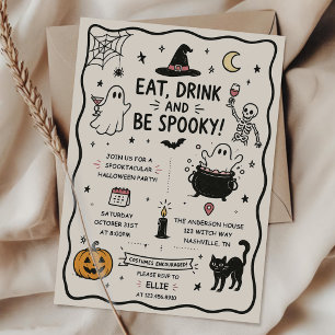 Hand Drawn Eat Drink and Spooky Halloween Party Invitation