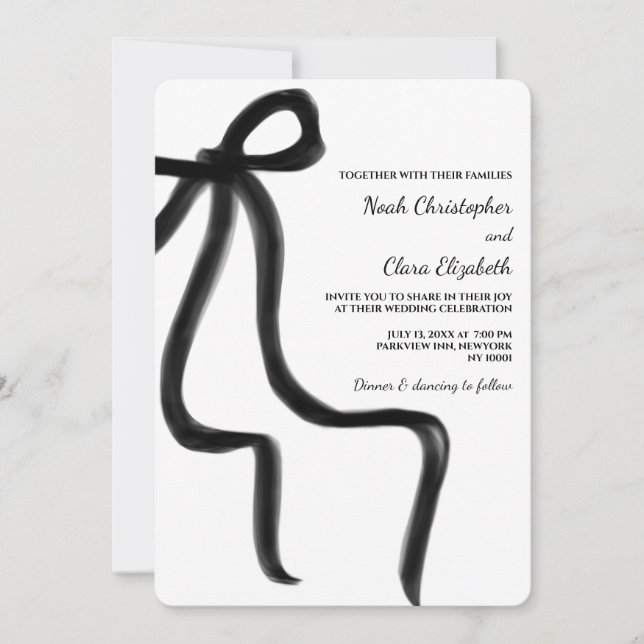 Hand drawn Elegant Black Bow - Modern Minimalist Invitation (Front)