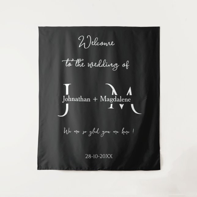 Hand drawn Elegant Black & White Monogram Wedding  Tapestry (Front)