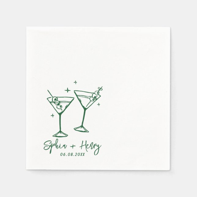 Hand Drawn Elegant Modern Cocktail Wedding  Napkin (Front)