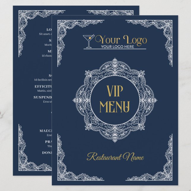Hand-drawn Elegant Ornate Your Logo VIP Menu (Front/Back)