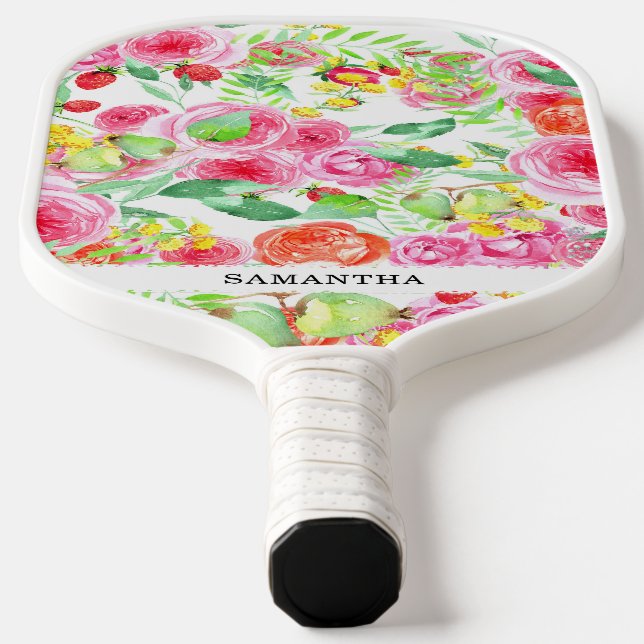 Hand drawn elegant pink roses, cute & feminine pickleball paddle (Laydown)
