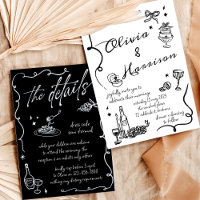 Hand Drawn Elegant Retro Black Wedding Invitation