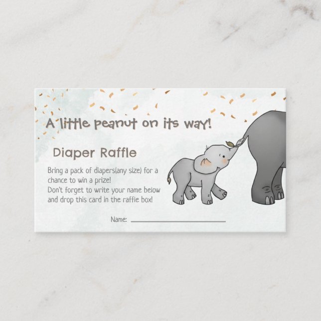  Hand Drawn Elephant Little Peanut Diaper Raffle  Enclosure Card (Front)
