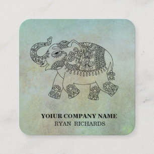  Hand Drawn Elephant Pattern  Square Business Card