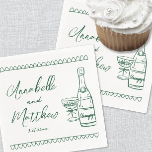 Hand Drawn Emerald Green Whimsical Wedding Napkin