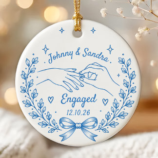 Hand Drawn Engagement Ceramic Ornament