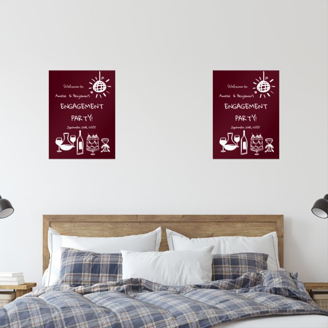 Hand Drawn Engagement Party Wedding Welcome Sign. (Bedroom)